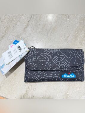 Kavu Black Topo Pattern Fold Wallet with Blue Logo